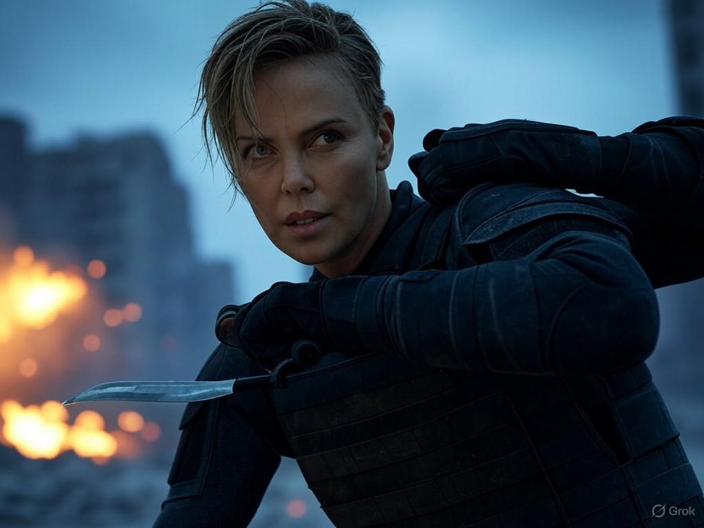 Charlize Theron in a intense combat scene from The Old Guard 2