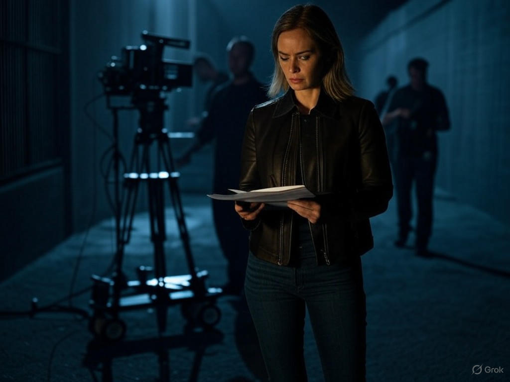 Emily Blunt on the set of a thriller