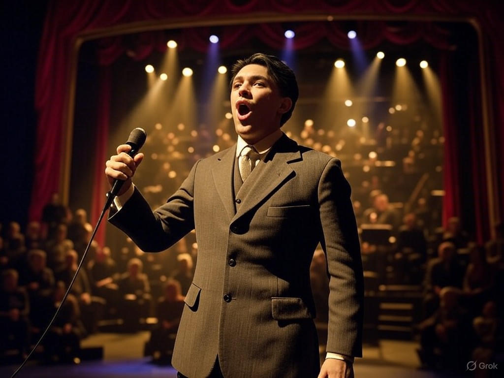 Gideon Glick performing on a Broadway stage