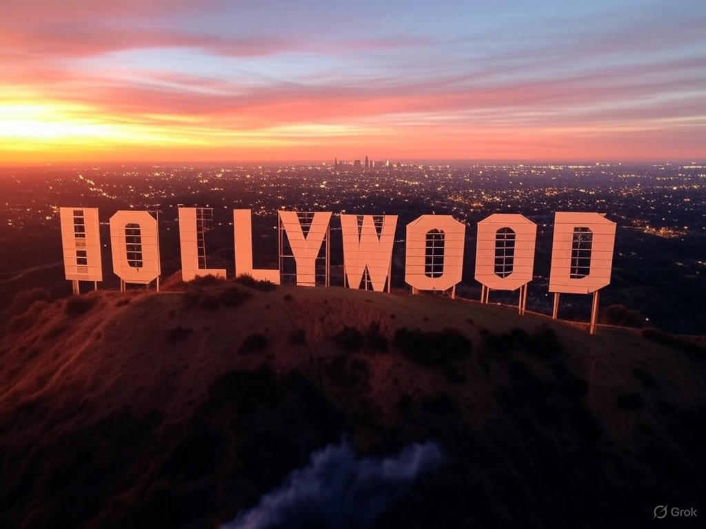 Hollywood's iconic sign at sunset