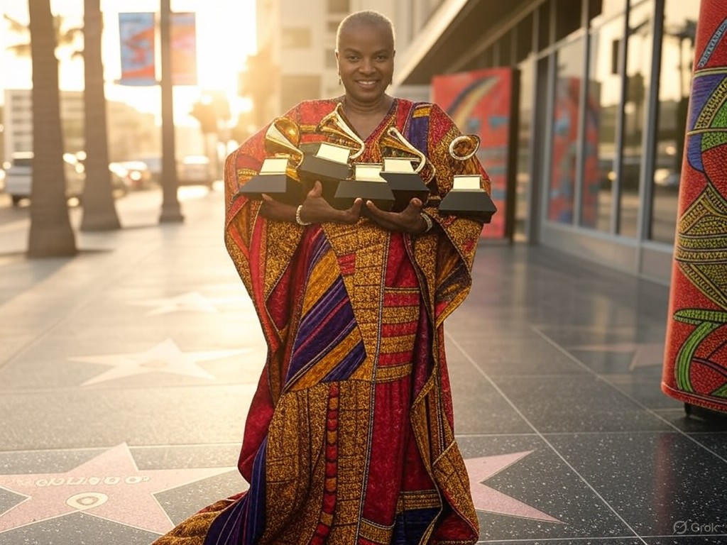 Angélique Kidjo with her Grammy awards