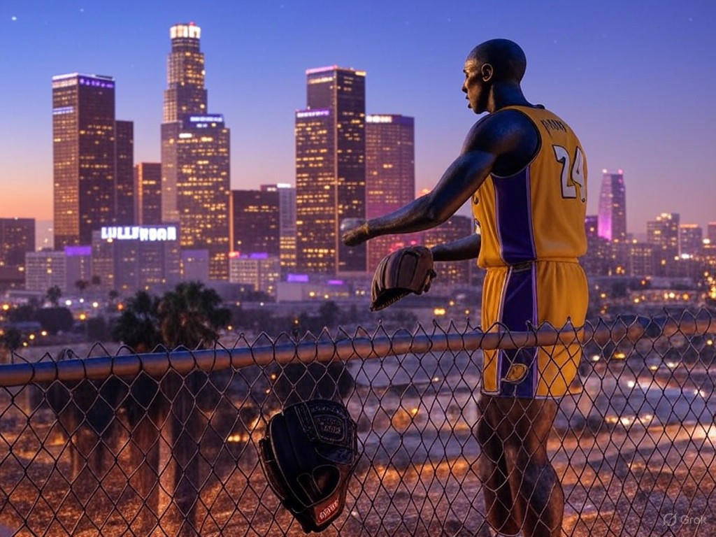 LA skyline with sports icons