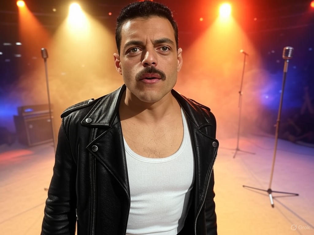 Rami Malek on the set of Bohemian Rhapsody