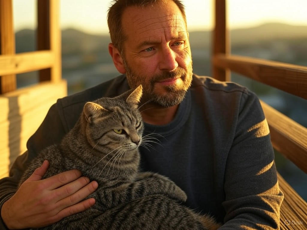 Oliver cradling Norman the cat