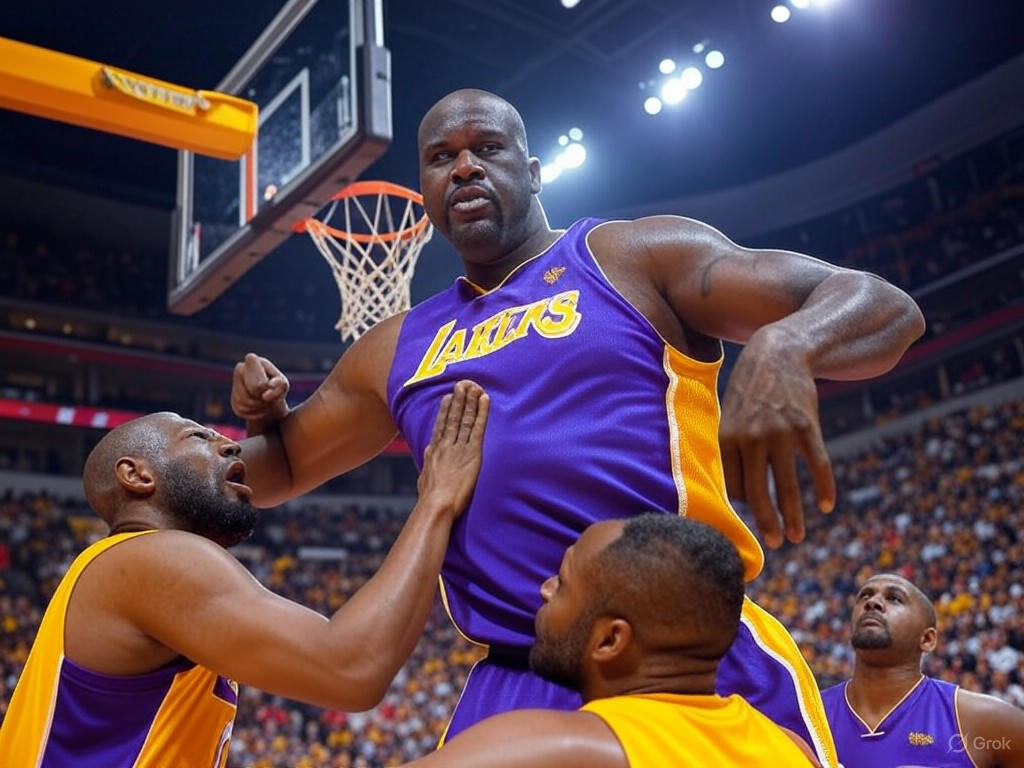 Shaquille O'Neal dominating the court