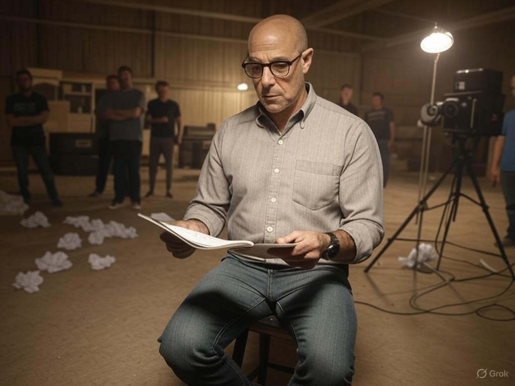 Stanley Tucci on the set of an indie film
